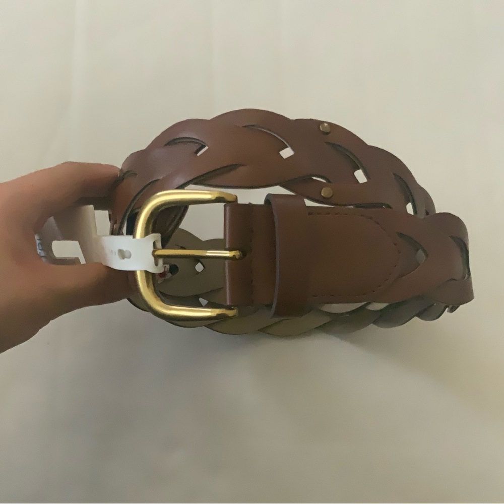 Time and Tru Brown Braided Leather Belt with Gold Buckle